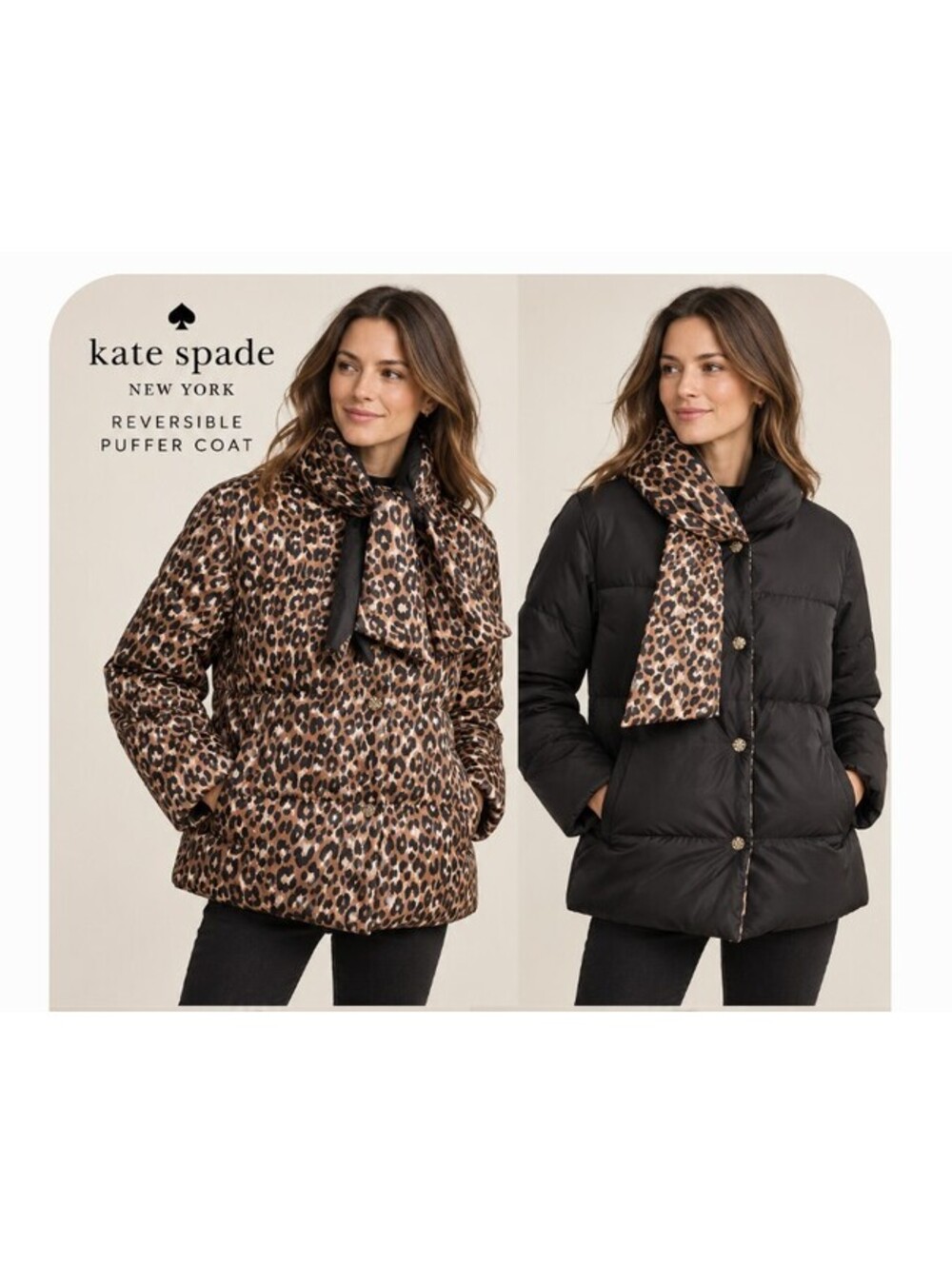 Kate Spade reversible puffer coat w/ Scarf